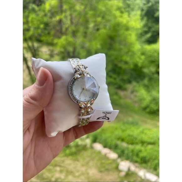 Invicta Two-Tone Silver and Gold Crystal Butterfly Bracelet Watch (69097) main image 4